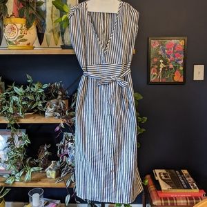 Womens dress stripe tie waist v neck dress